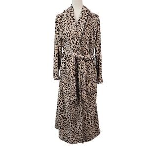 Victoria's Secret Leopard Print Long Belted Plush Robe M/L Embroidered